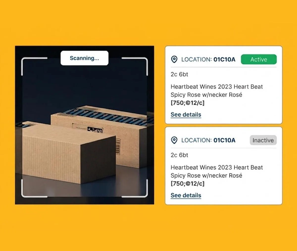 Scanning a box and reviewing its location in the app