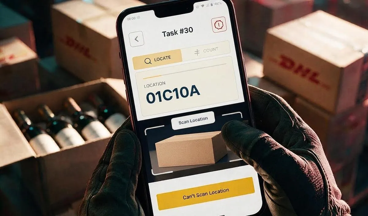 Worker wearing gloves scanning a location with the new app
