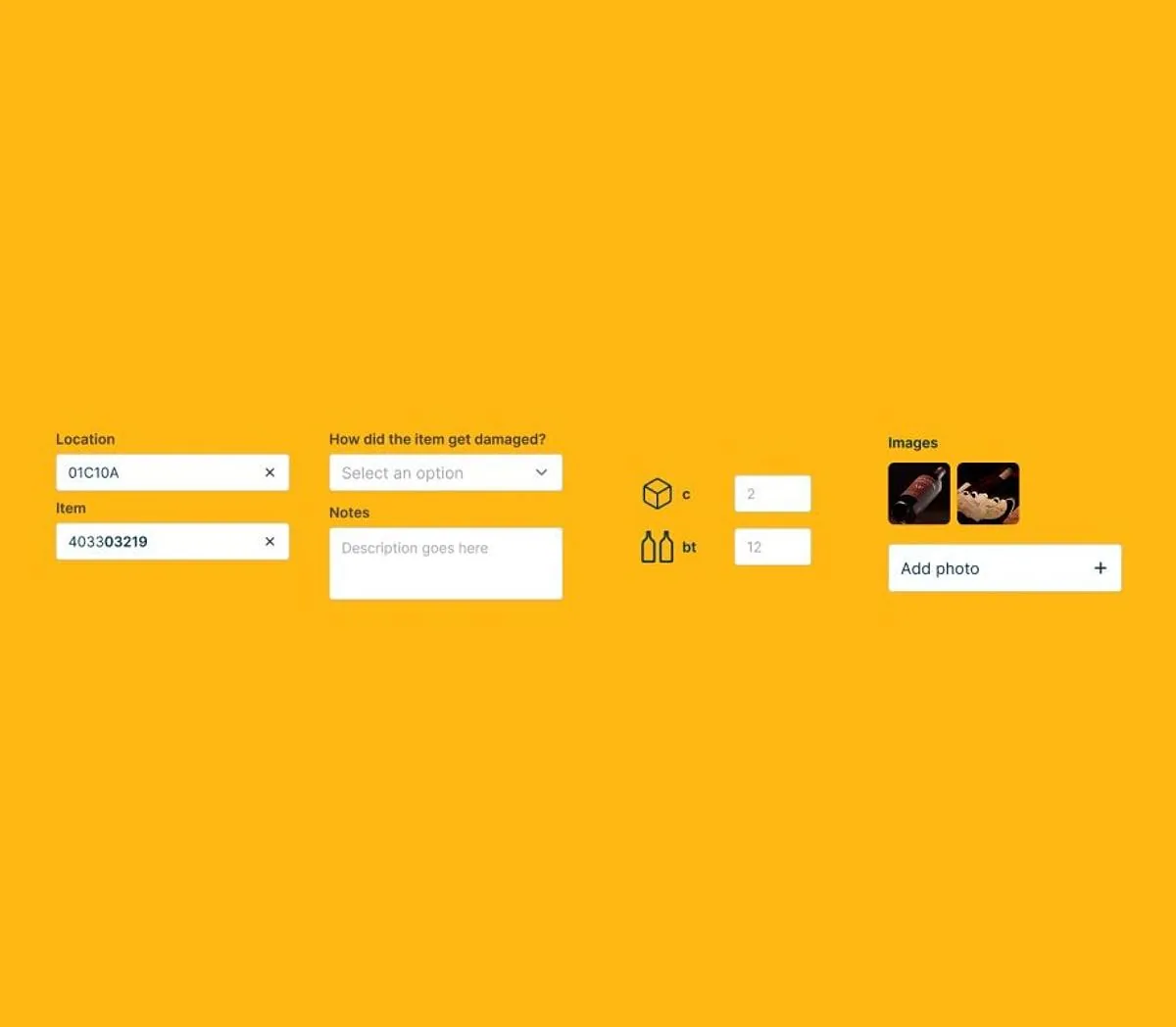 Damage report form of the DHL warehouse app